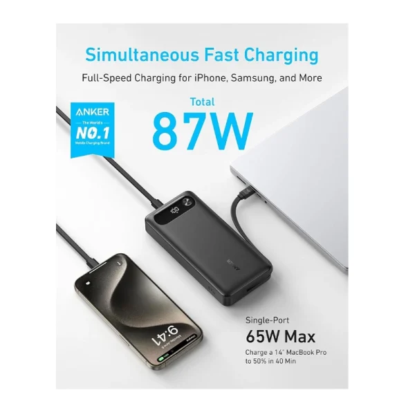 Alternative view of Anker Power Bank (20000mAh 87W Built-In USB-C Cable)