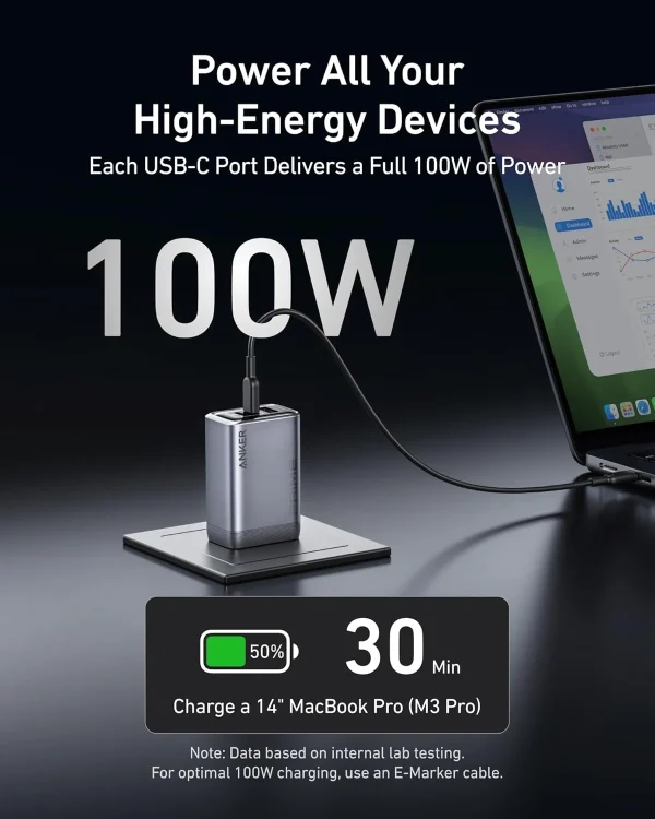 Alternative view of Anker Prime Charger (100W 3-Port GaN Prime)