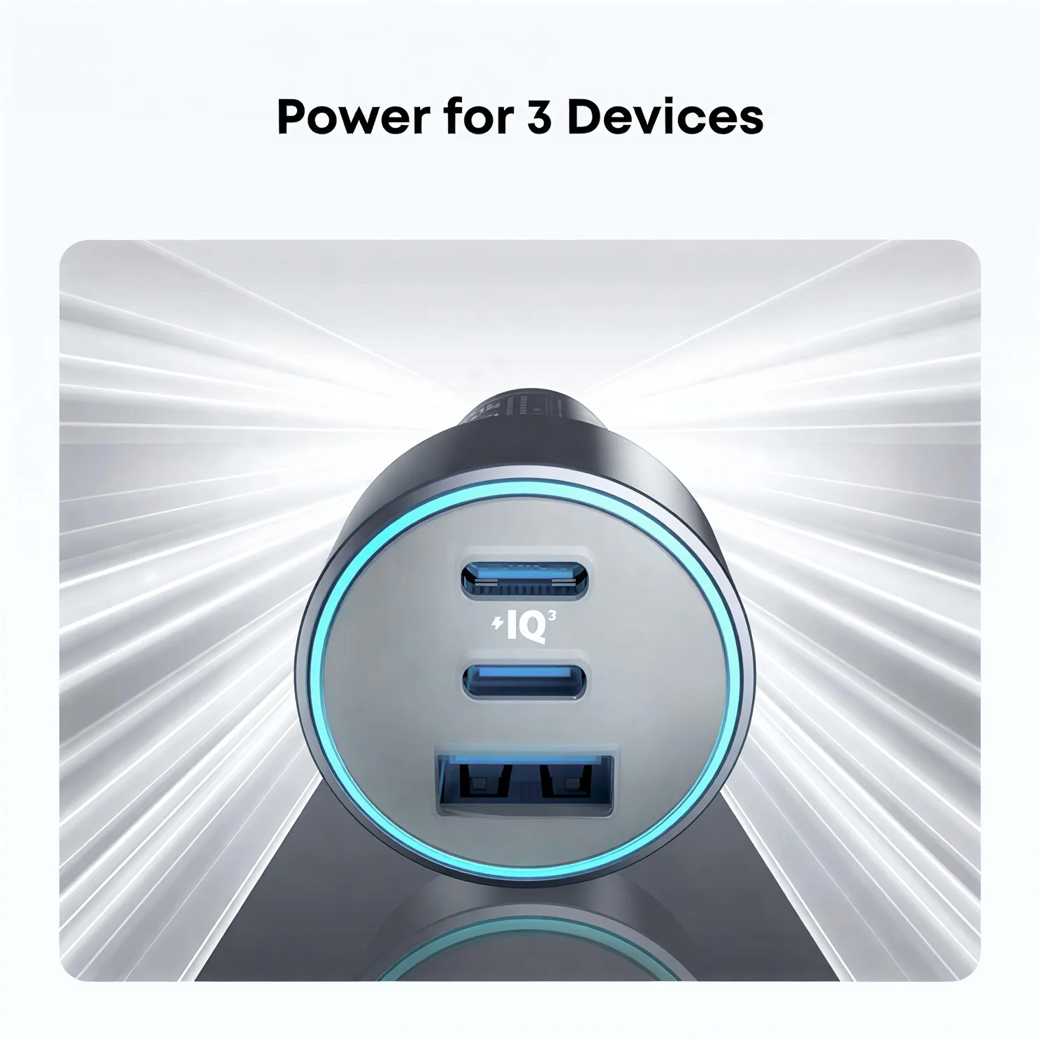 Anker 335 front view showing its two USB-C ports and one USB-A port.