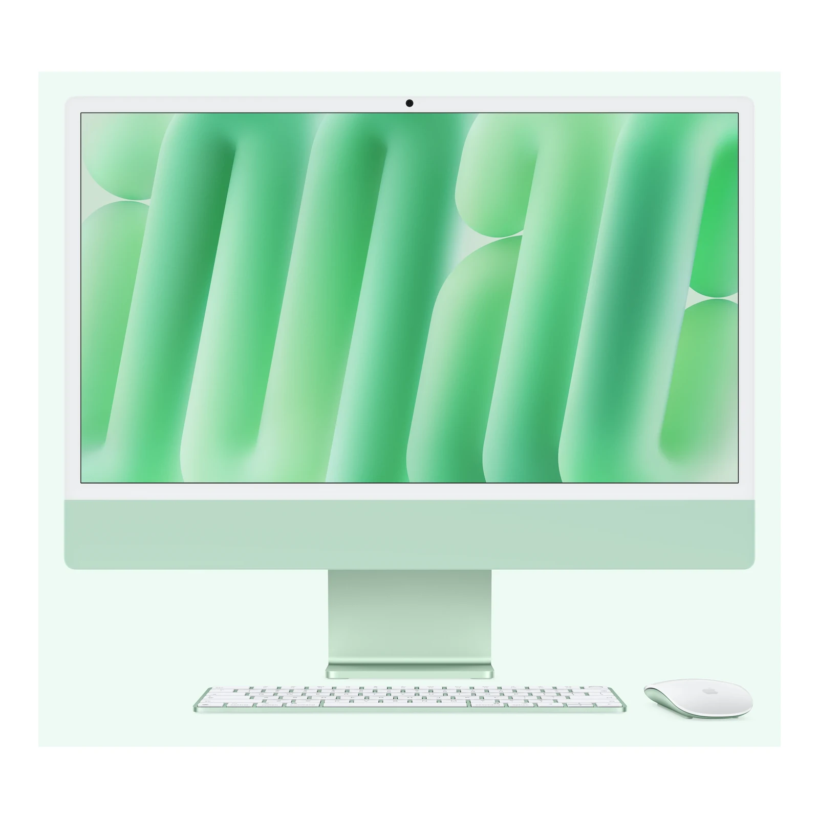 Apple iMac 24-inch M6 in Green — front view with matching accessories