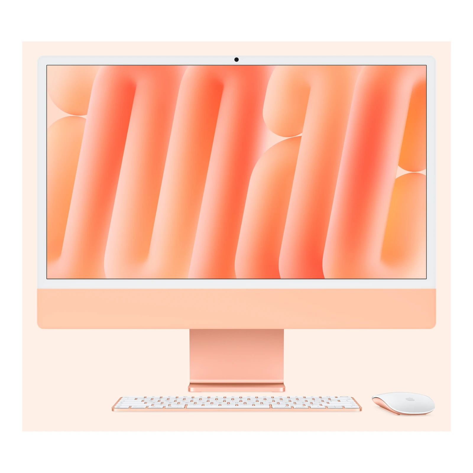 Apple iMac 24-inch M6 in Orange — front view with matching accessories