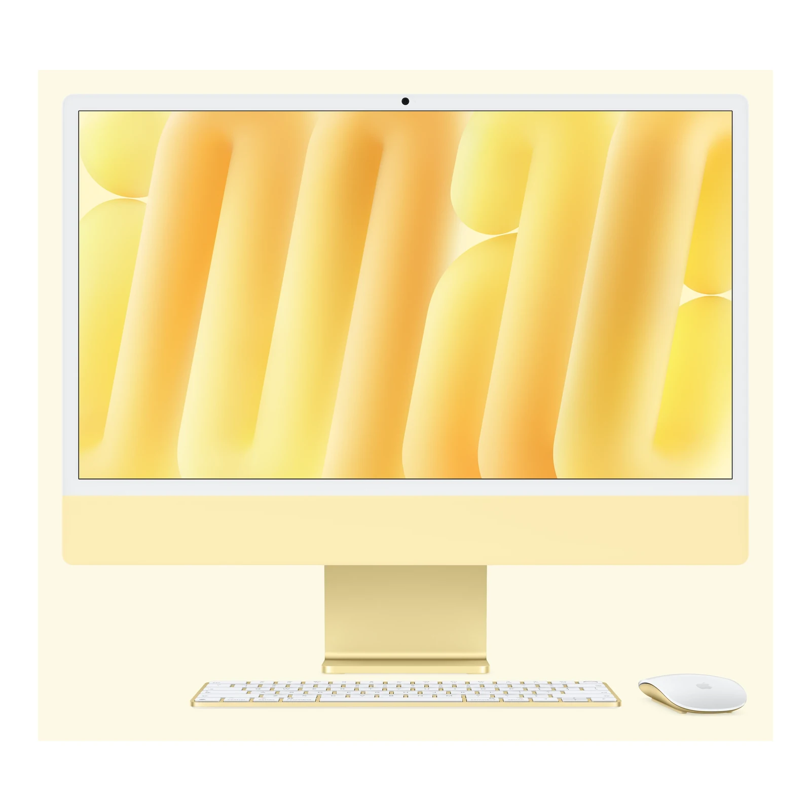 Apple iMac 24-inch M6 in Yellow — front view with matching accessories