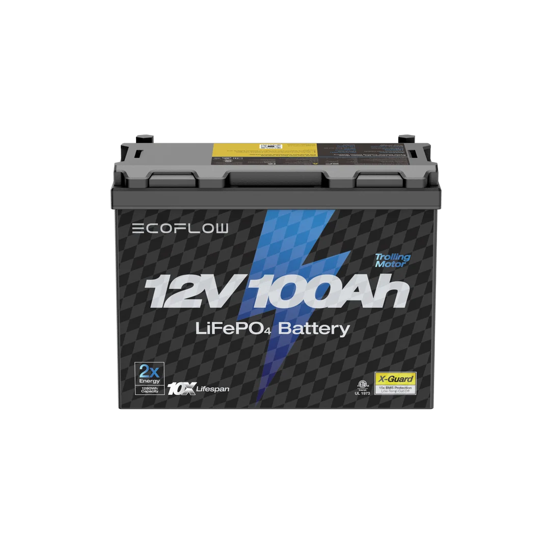 EcoFlow 12V 100Ah LiFePO4 Deep Cycle Battery Front Label View
