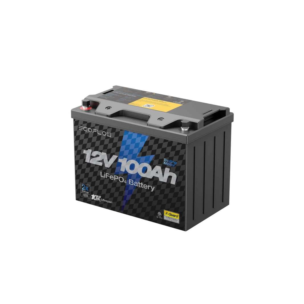 EcoFlow 12V 100Ah LiFePO4 Deep Cycle Battery Front Three Quarter View