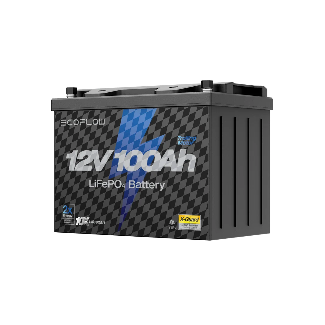 EcoFlow 12V 100Ah LiFePO4 Deep Cycle Battery Side Profile View