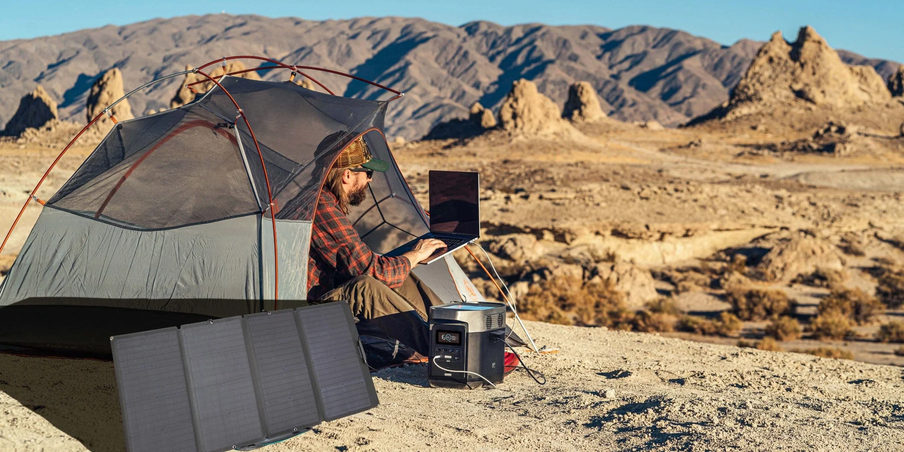 EcoFlow 160W Portable Solar Panel Camping Application View