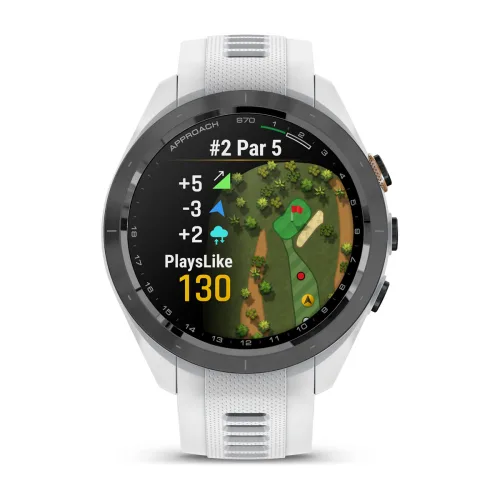 Garmin Approach S70 42mm with White silicone band, front golf display