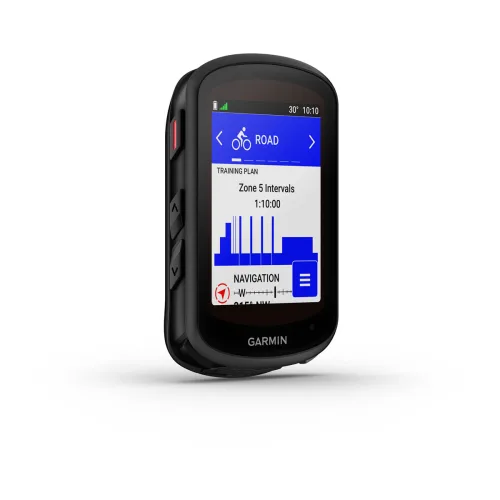 Garmin Edge 840 Solar, angled cycling-data display