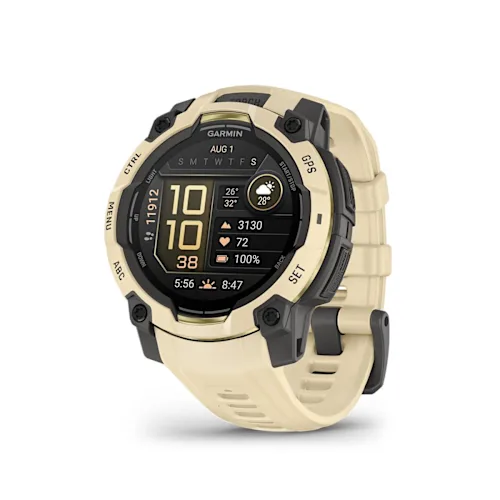 Garmin Instinct 3 45mm AMOLED, Citrine finish with Citrine silicone band, angled watch display