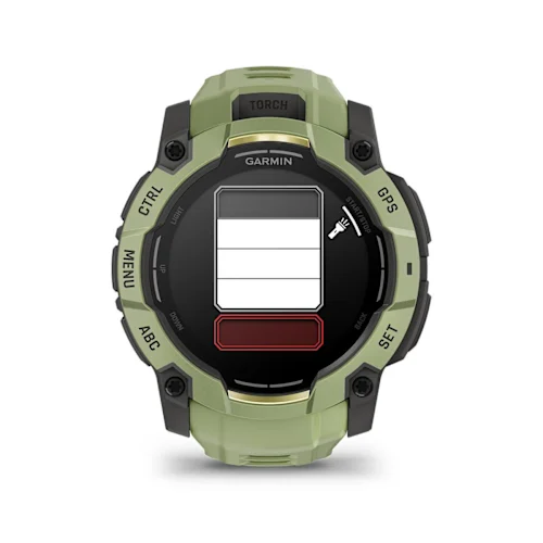 Garmin Instinct 3 50mm AMOLED, Fern Green finish with Fern Green silicone band, flashlight brightness control display