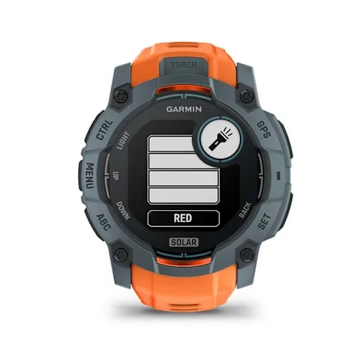 Garmin Instinct 3 50mm Solar, Twilight finish with Solstice silicone band, flashlight brightness control display