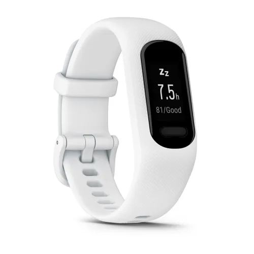 Garmin vívosmart 5 White with Small/Medium silicone band, opposite angled fitness tracker display