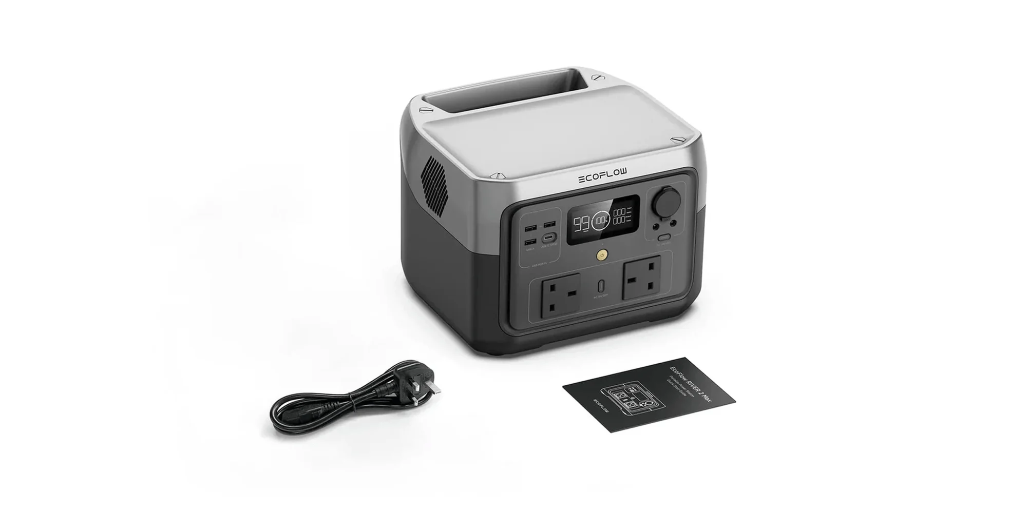 EcoFlow RIVER 2 Max, UK unit with charging cable and guide