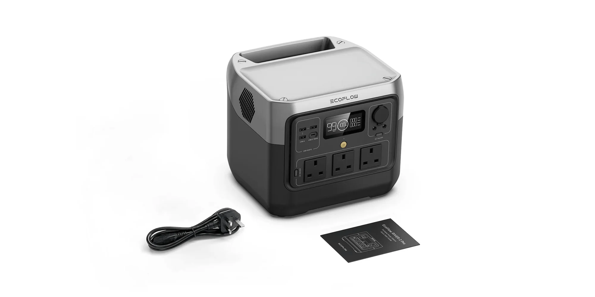 EcoFlow RIVER 2 Pro, UK unit with charging cable and guide