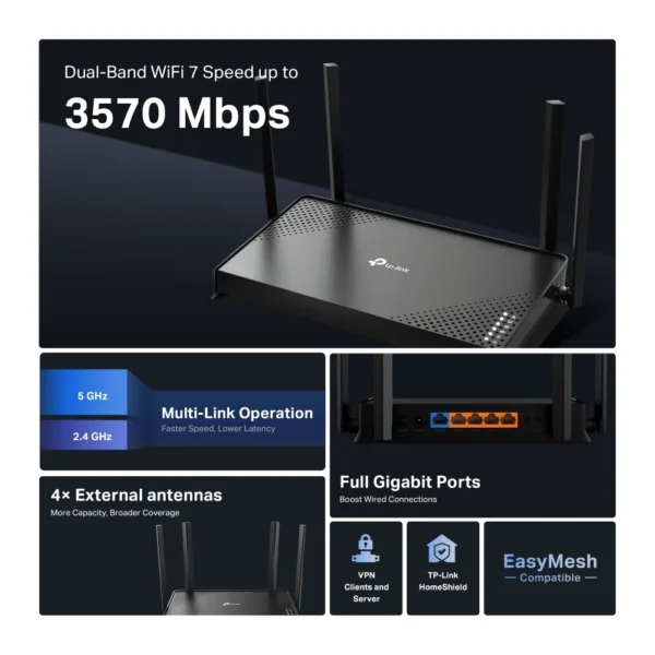 Alternative view of TP-Link Archer BE220 Wi-Fi 7 Router