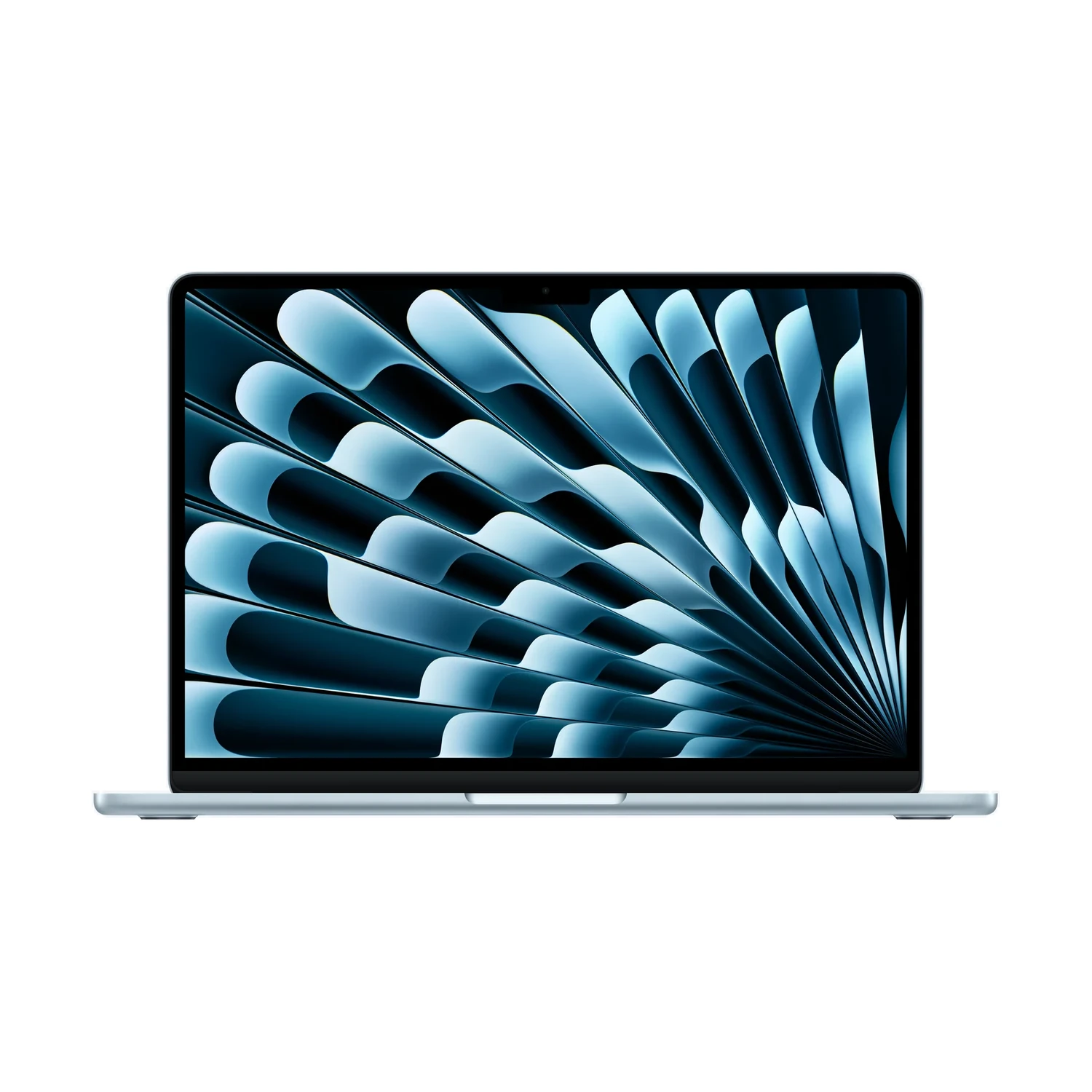 MacBook Air 13-inch M5 in Sky Blue, open front view on white