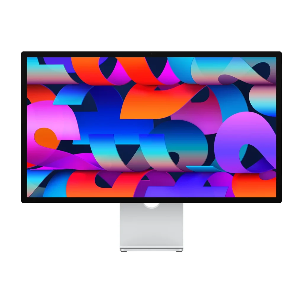 Front view of the Apple Studio Display 27-inch (2026) with tilt-adjustable stand.