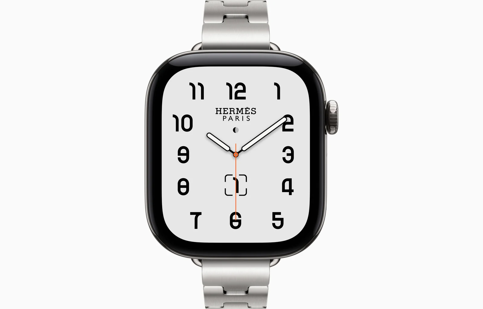 Apple Watch Hermès Series 12 42mm Silver Titanium case with Satiné Grand H Fin — front view