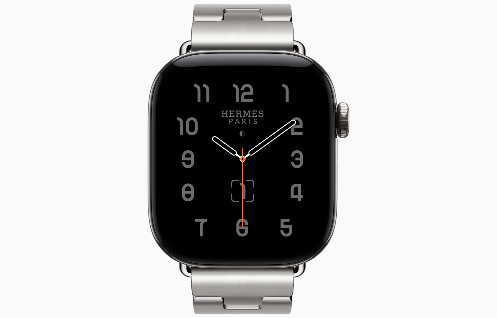 Apple Watch Hermès Series 12 42mm Silver Titanium case with Satiné Grand H — front view