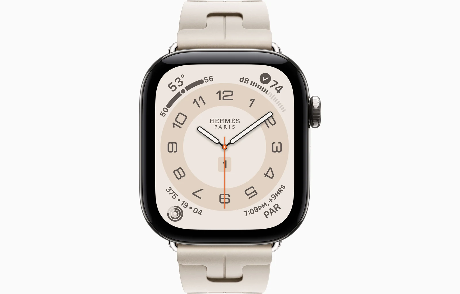 Apple Watch Hermès Series 12 42mm Silver Titanium case with Béton Kilim Single Tour — front view