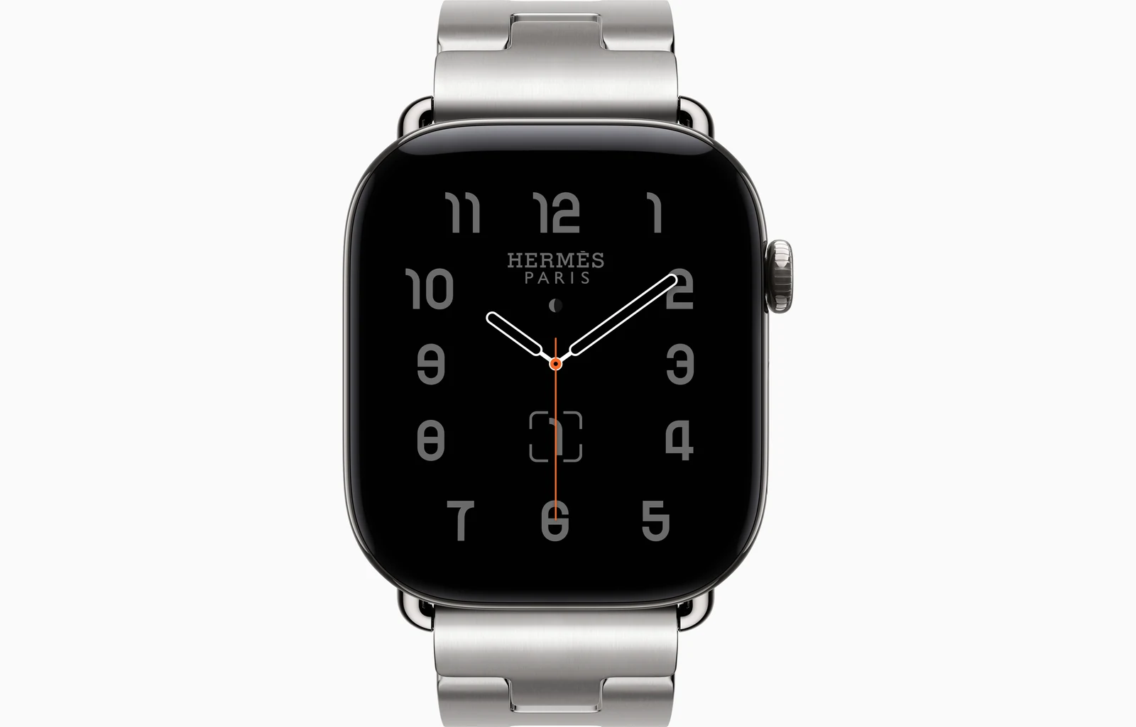 Apple Watch Hermès Series 12 46mm Silver Titanium case with Satiné Grand H — front view