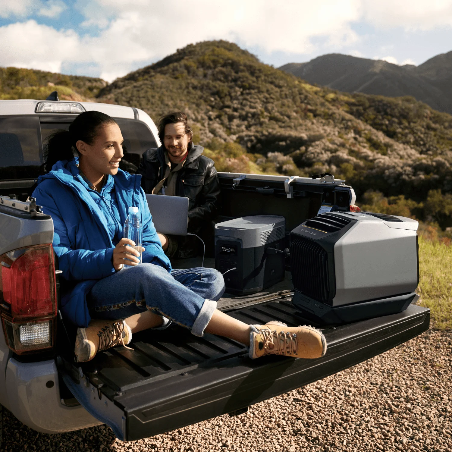 EcoFlow WAVE 2 Portable Air Conditioner, outdoor use beside a vehicle