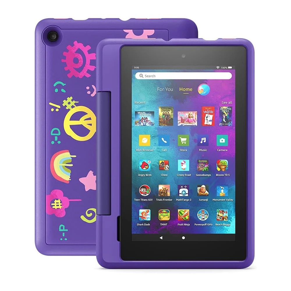 Amazon Fire 7 Kids Pro: doodle case front and rear views