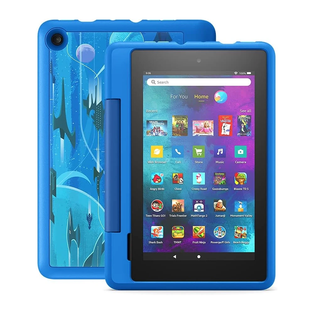 Amazon Fire 7 Kids Pro: intergalactic case front and rear views